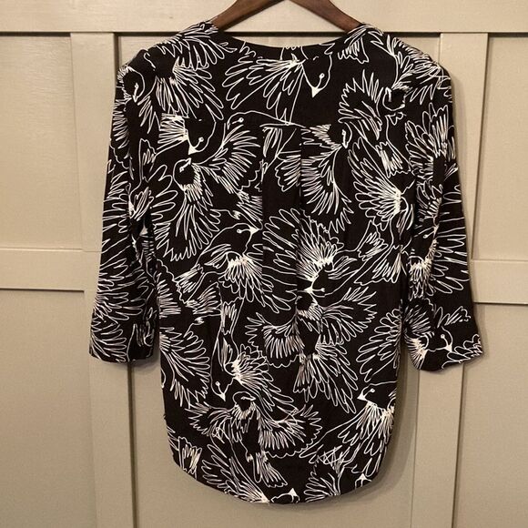ANTHROPOLOGIE Maeve Black & White Bird Print Pintuck Pleated Button Down Blouse - Picture 8 of 12